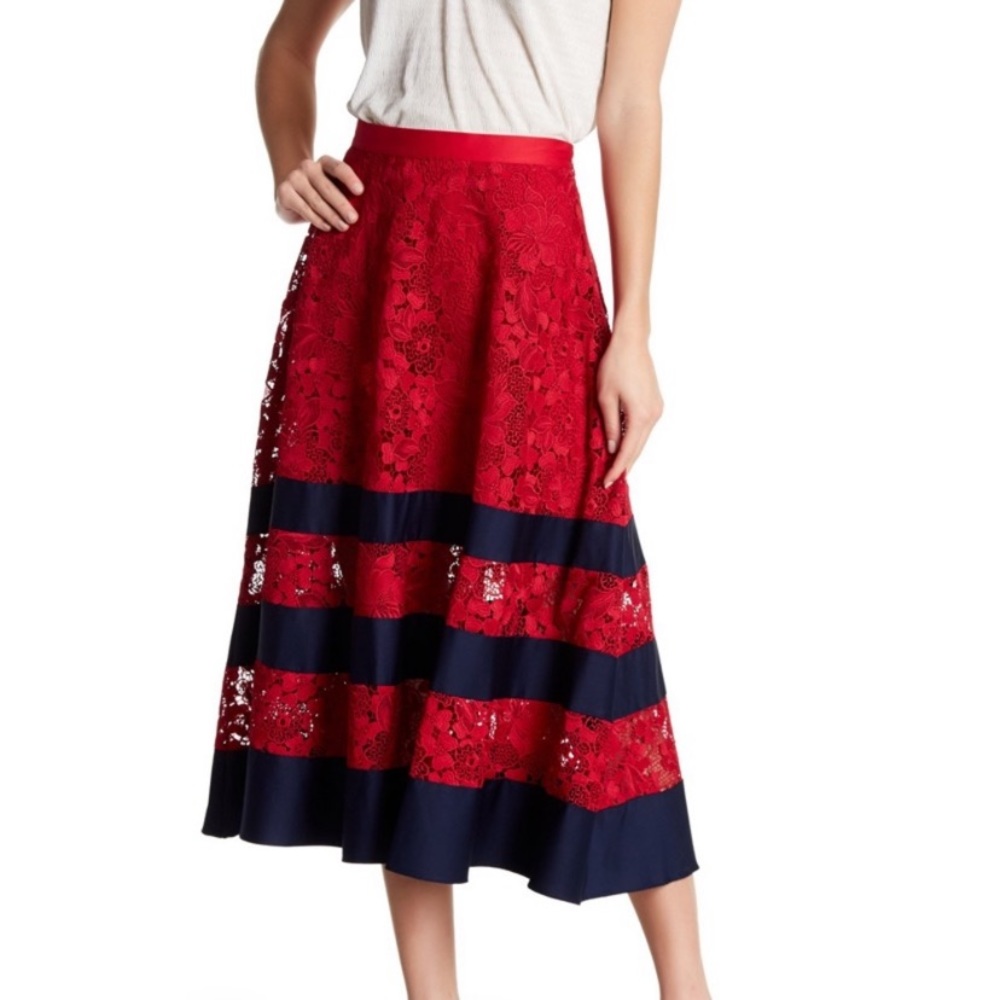 Badgley Mischka Red/Blue Lace Combo Skirt 4